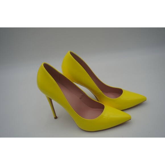 Elizabeth Tang Neon Yellow Pointed Toe Stiletto Glossy Dressy Heel Pumps Size 10 - Picture 11 of 16